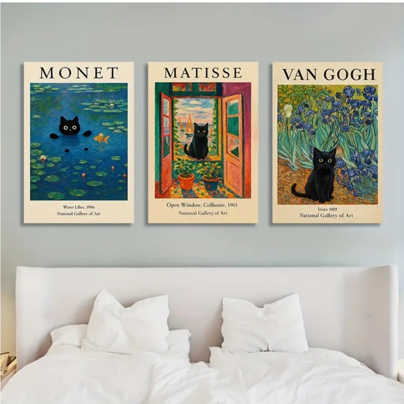Set of 3 Black Cat Unframed Art Prints - Monet, Matisse, Van Gogh - Picture 6 of 11